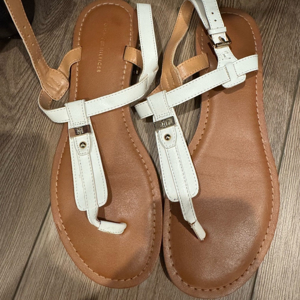 Tommy Hilfiger White and Brown Sandals